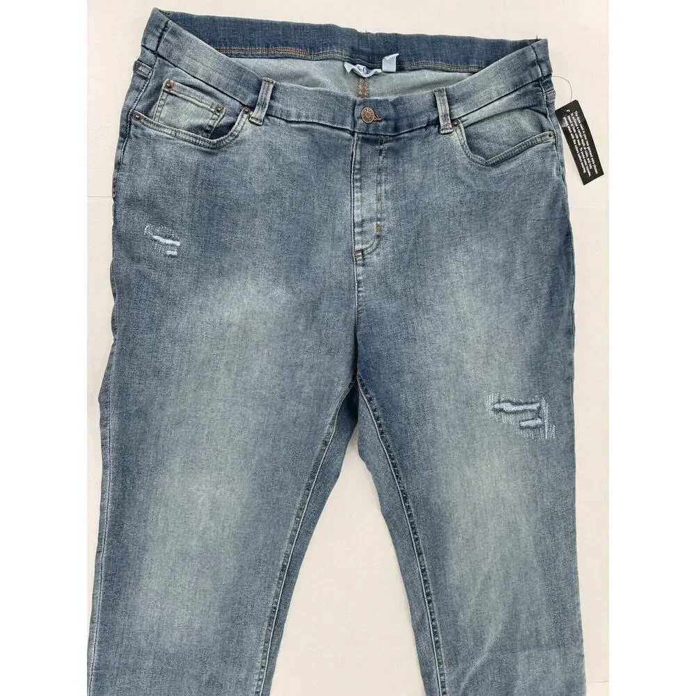 D & Co Pull On Denim Jeans Sz 24WP Plus Size 36/27 Distressed Stretch NWT - Picture 2 of 16